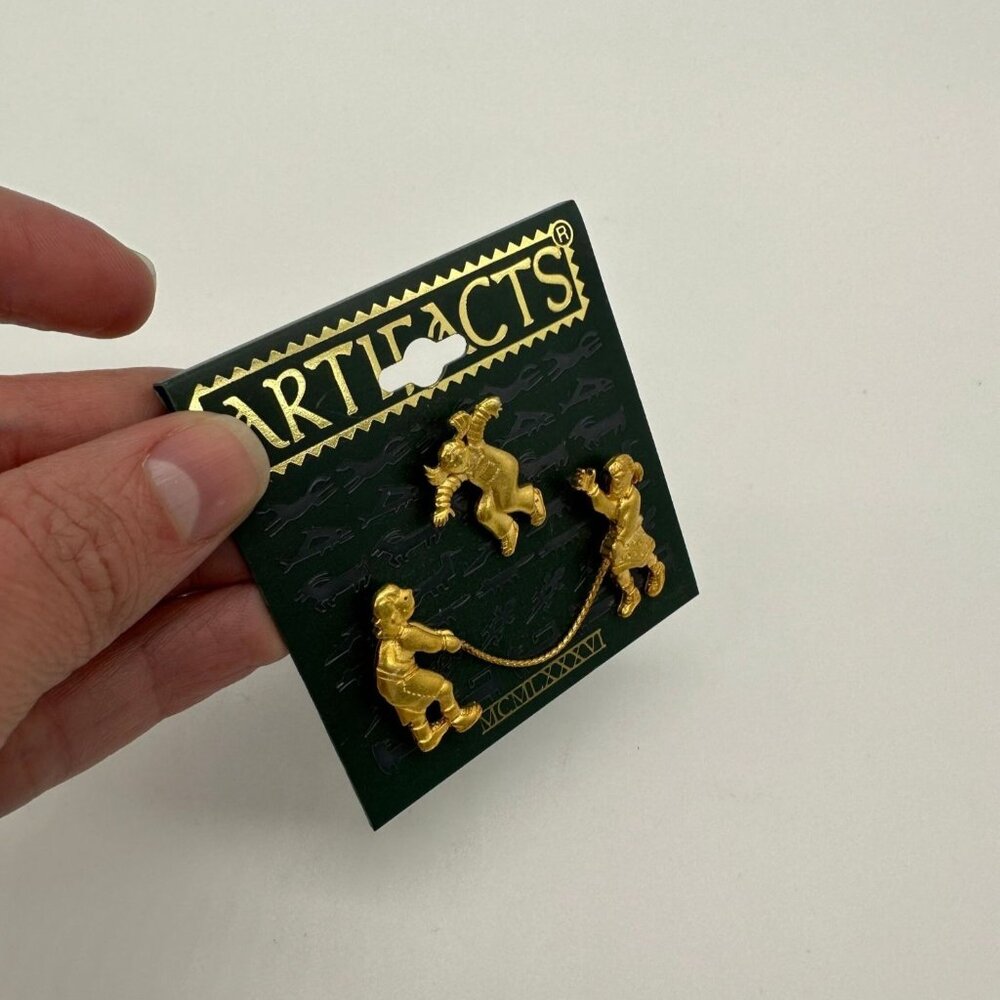 Vintage Artifacts Kids Jumping Rope Gold Tone Pin Set 1986 Playful Brooch Trio - Picture 5 of 5